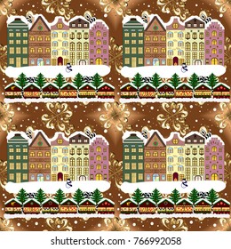 Background. Winter village landscape. Vector illustration.