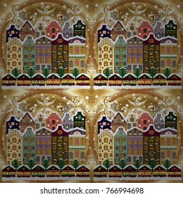 Background. Winter village landscape. Vector illustration.