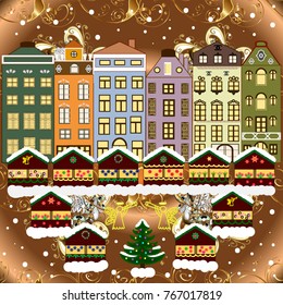 Background. Winter village landscape. Vector illustration.