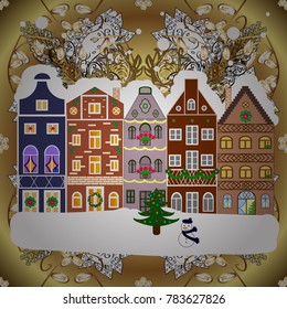 Background. Winter village landscape. Vector illustration.