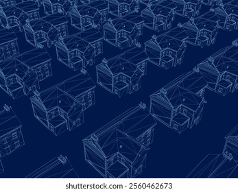 Background with wireframe houses. City, town, village landscape. Isometric view. Isometric view. Vector illustration