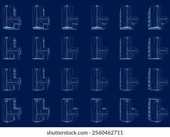 Background with wireframe houses. City, town, village landscape. Isometric view. Top view. Vector illustration