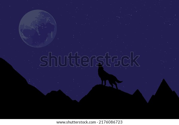 background wolf and Watercolor space and\
planets. Abstract vector\
background.