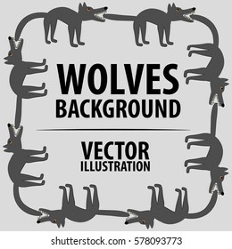  Background with wolves. Cartoon  flat characters. Vector Image.