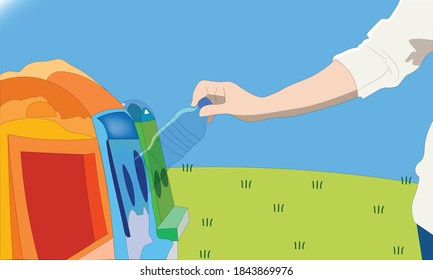 Fondo de la mano de la mujer lanzando botellas vacías