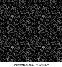 Background for woman, shopping items on seamless pattern, vector