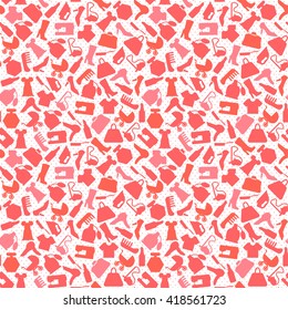 Background for woman, shopping items on seamless pattern, vector