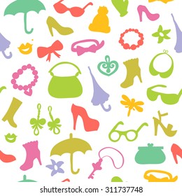 Background of women accessories. Seamless Vector pattern.
