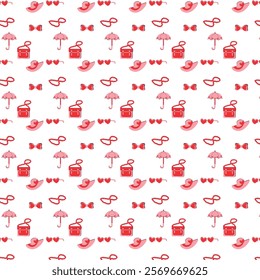 Background with women's accessories with a red heart.