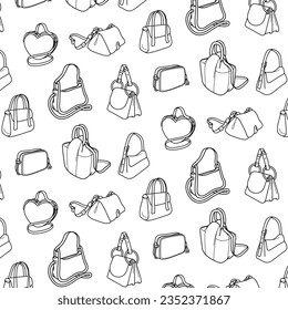 Background of women's handbags. Hand drawn vector. Seamless pattern for wrapping, printing.