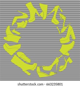 Background of women's shoes. Green shoes