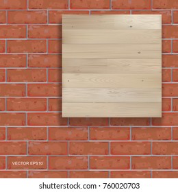 Background of wood board texture and red brick wall pattern. Vector illustration.