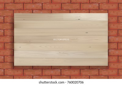 Background of wood board texture and red brick wall pattern. Vector illustration.