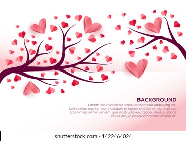Background of wood branches with heart icons