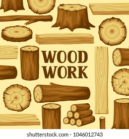 Background with wood logs, trunks and planks. Design for forestry and lumber industry.