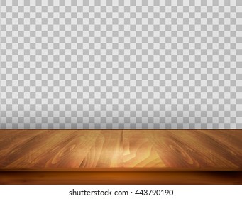 Background with wooden floor and a transparent back wall. Vector.