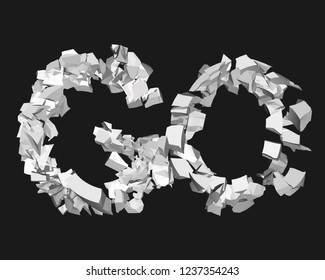 Background with word GO. Shattered letters. 3D. Vector illustration.