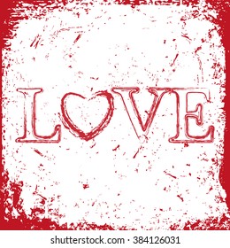 background of the word Love. Heart drawn with a brush