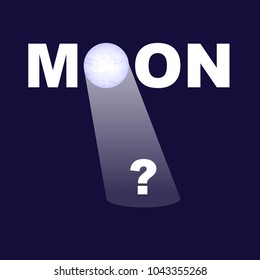 Background with word moon and light ray and question mark