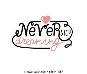 Background with the words from hand Never stop dreaming. Poster