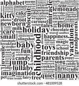Background with words on the topic of childhood.
