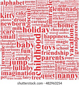 Background with words on the topic of childhood.