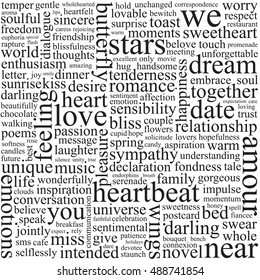 Background with words on the topic of love.