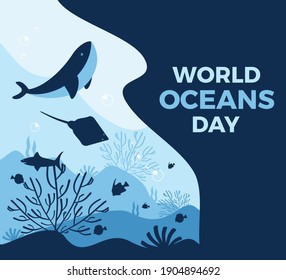 Background World Ocean Day concept vector flat