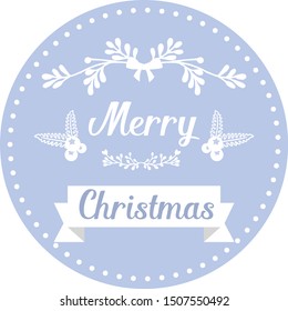 Background writting of merry christmas, with decoration of blue leaf floral frame. Vector