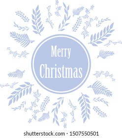 Background writting of merry christmas, with decoration of blue leaf floral frame. Vector