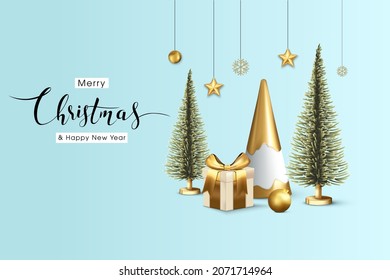 Background Xmas design of sparkling lights garland, with realistic gifts box, black snowflake and glitter gold confetti
