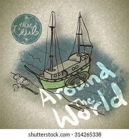 Background Yacht logo Yacht Club in vintage style