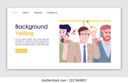 Background yelling landing page vector template. Everyday stress website interface idea with flat illustrations. Rush hour homepage layout. Public transport web banner, webpage cartoon concept