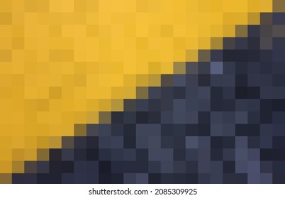 Background from yellow and black squares connected diagonally from bottom to top. Abstract art pattern of square pixels. Vector black and yellow pixels backdrop, space for your design or text