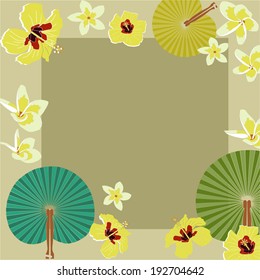 Background with  yellow flowers and fans