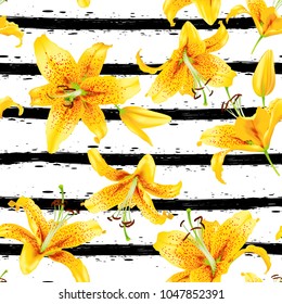 Background with yellow lily flowers