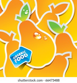 Background from yellow pears with an arrow by organic food. Vector illustration.