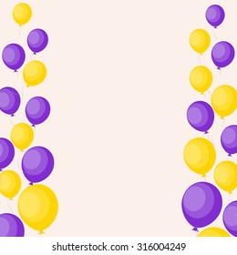 background with yellow and purple balloons, flat design style