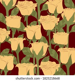 Background with yellow roses and leaves.