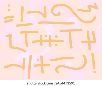 Background with yellow symbols similar to ancient cosmic letters. Vector illustration