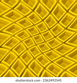 A background of yellow tiles with squares, designed in the style of distorted perspectives