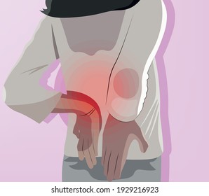 Background of Young asian woman feel pain on her back and hip while exercising