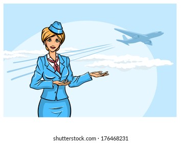 Background with young pretty stewardess