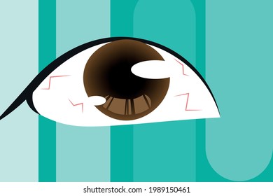 Background of Young woman having conjunctivitis. Blue background. Healthcare and Medical concept