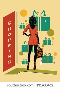 background with young woman and shopping bag
