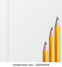 Background for your art from a piece of notebook in line with yellow pencils.