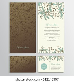 Background for your card, flyer, invitation. Elegant floral card templates. Modern greeting and business card design (face and reverse). Vector background based on floral blossom hand drawn pattern.