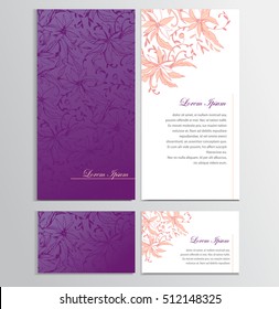 Background for your card, flyer, invitation. Elegant floral card templates. Modern greeting and business card design (face and reverse). Vector background based on floral blossom hand drawn pattern.