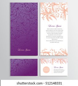 Background for your card, flyer, invitation. Elegant floral card templates. Modern greeting and business card design (face and reverse). Vector background based on floral blossom hand drawn pattern.