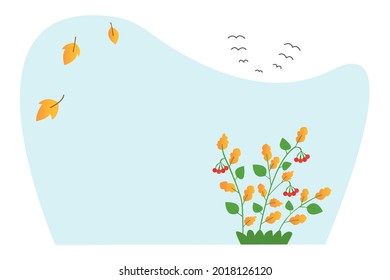 Background for your design. Fall. Leaves are falling. Birds fly south. Vector illustration in flat style